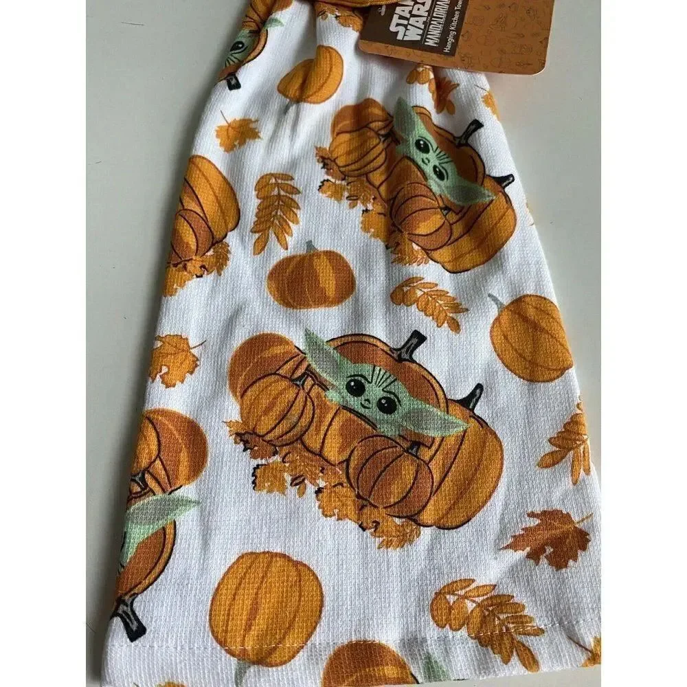 Disney Baby Yoda Grogu Pumpkin‎ Patch Fall Autumn Kitchen Hanging Towel NEW